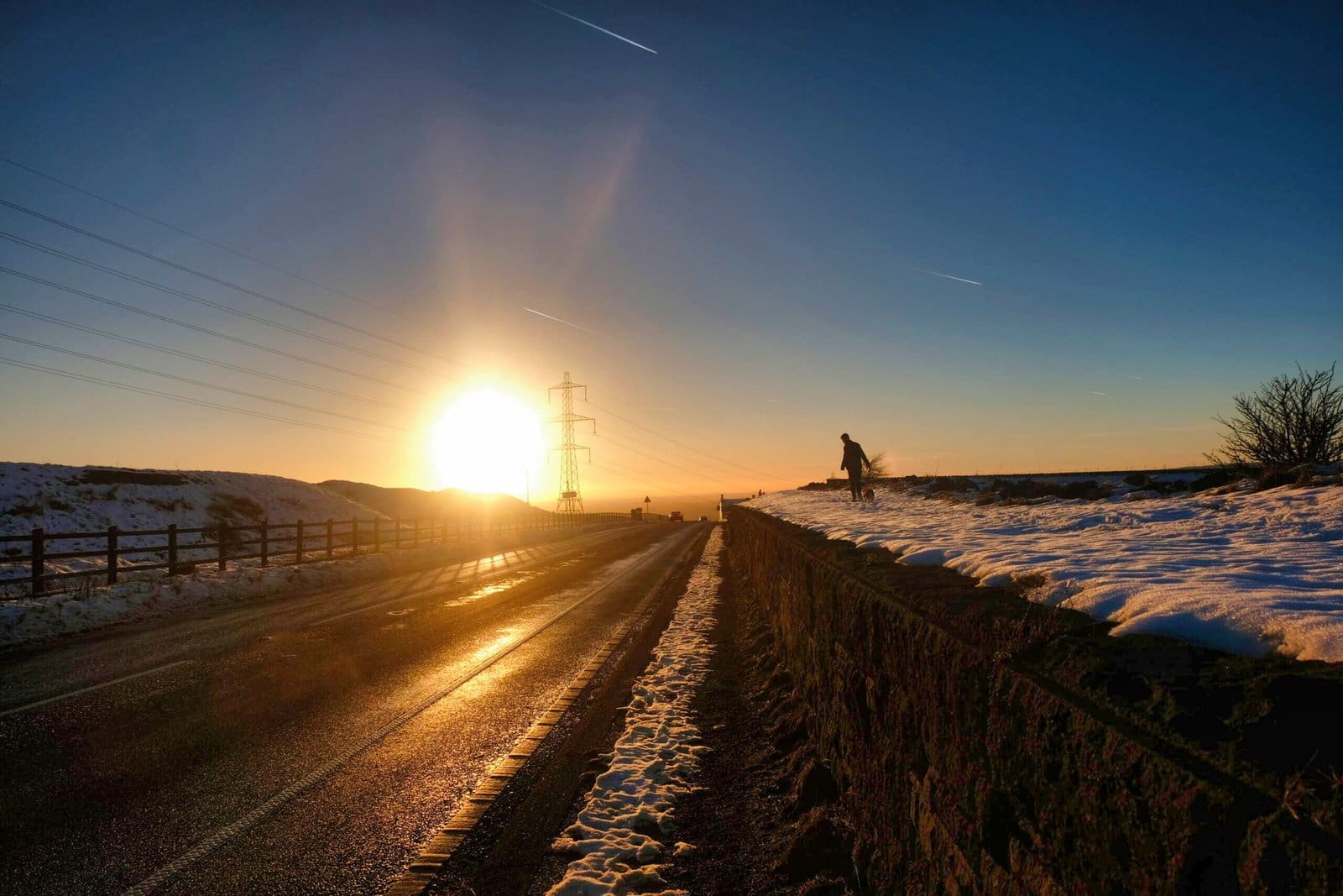 Sunset over Halifax Road near Blackstone Edge and White House Public House.